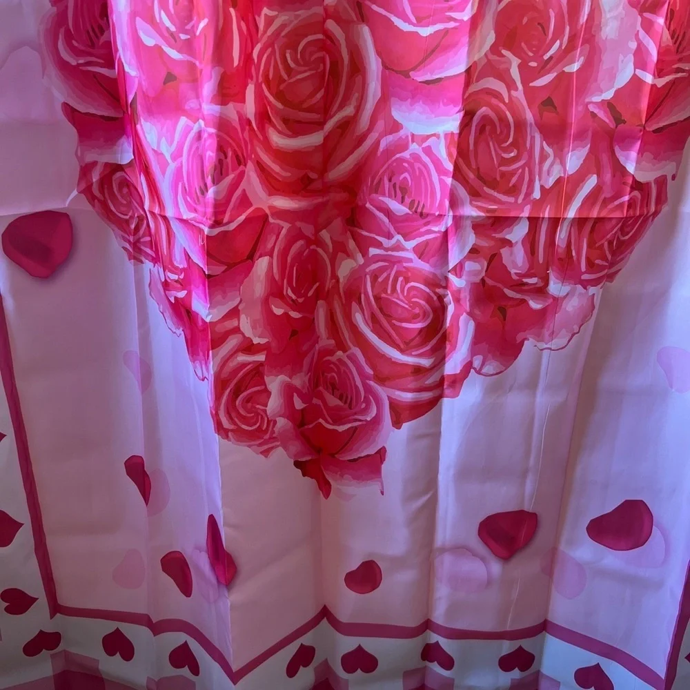 Pink Hearts and Roses Shower Curtain with Hooks Valentines Day Long
